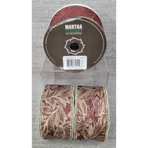 Martha Stewart Woodland Holiday Wired Ribbon Burgundy Gold 21' x 2" Set of 3 NEW